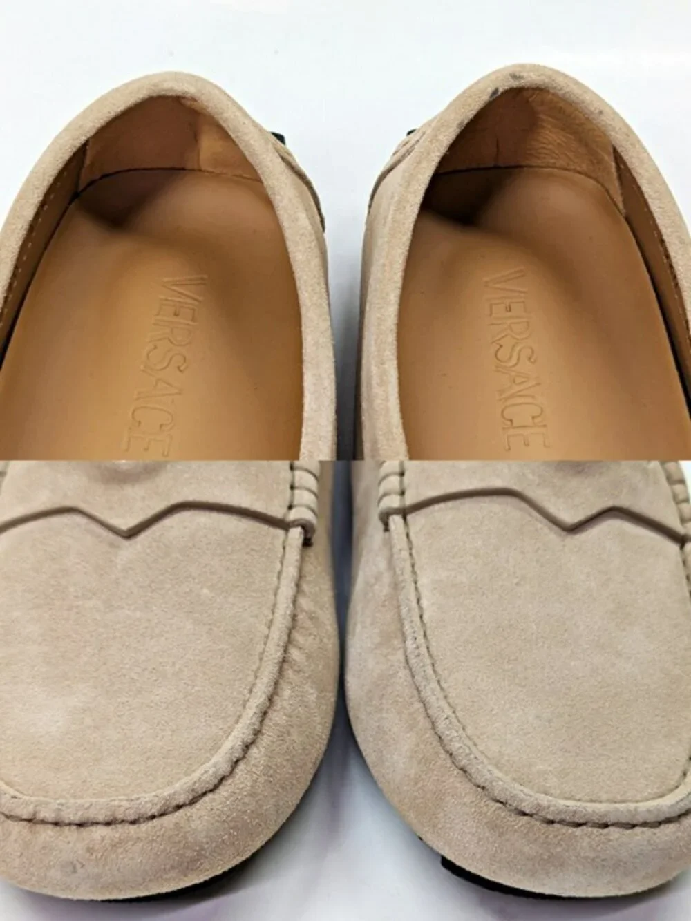 Versace Men's Medusa Coin Penny Driving Loafer in Light Sand Rutenio Size 42.5